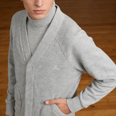  Adidas ALL SZN Oversized Cardigan Solid Color Long-Sleeve Knit Sweater With Embroidered Logo Details (Men's)