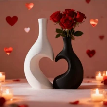 2pcs Heart-Shaped Vases, Luxury Vine Flowers & Artificial Flowers Vase Home Decor, Suitable For Bouquets, Pampas Grass, Living Room, Kitchen, Bedroom, Bathroom, Entryway, Bohemian Style, Holiday Gift - Multicolor - View 5