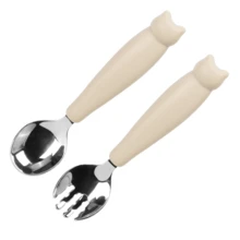 2 pezzi Set di posate in silicone e acciaio inossidabile 304 - Forchetta e cucchiaio a forma di cartone animato, facili da usare, regalo ideale per bambini, adatto per feste di bambini, compleanni o Natale - Multicolore - Visualizzare 13