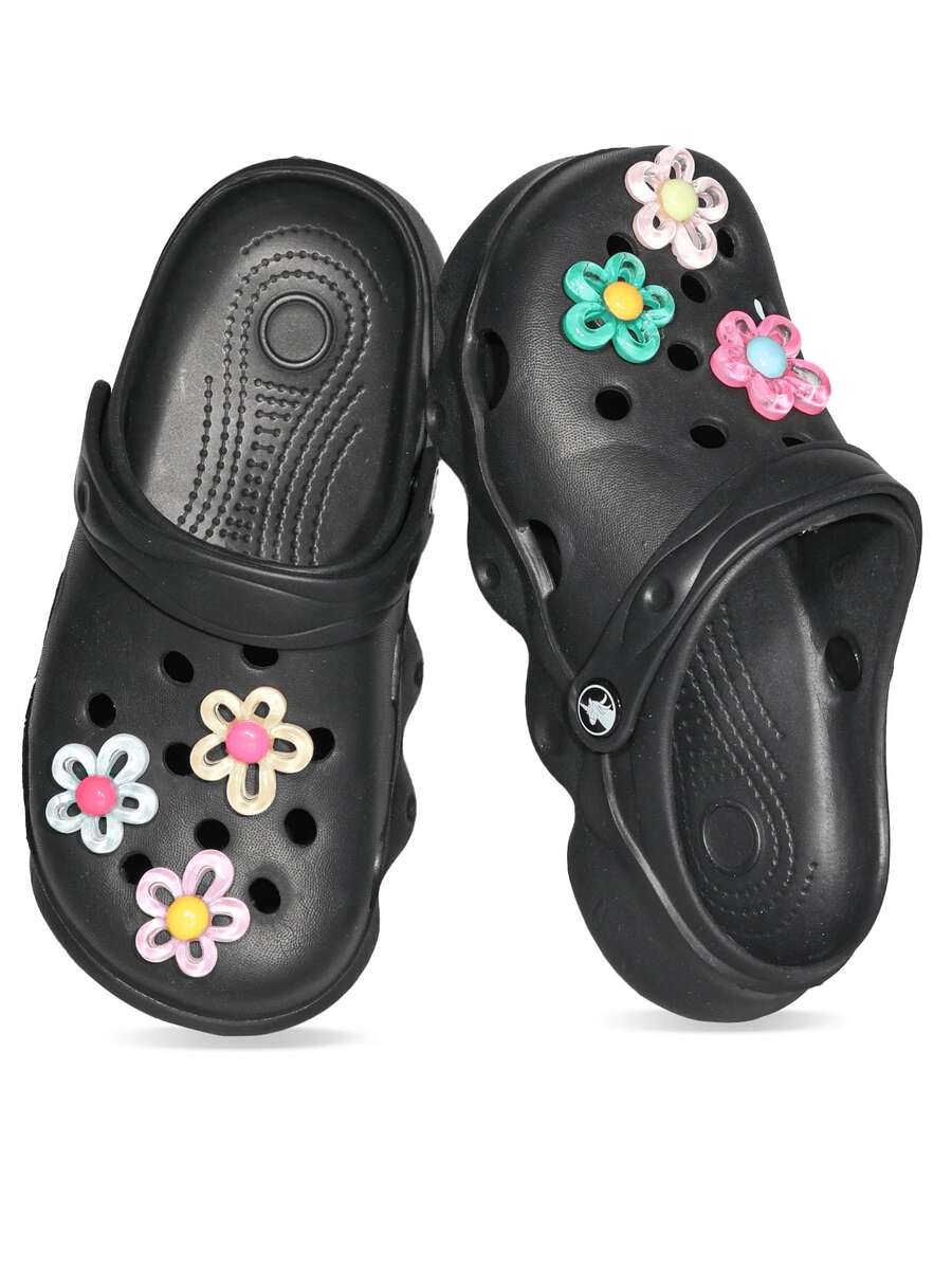 HOEASE Girls' Bright Color Breathable Lightweight Casual Perforated Sandals, Suitable For Beach, Pool, Gardening, Convenient Slip-On Shoes For All Seasons - Black - View 1
