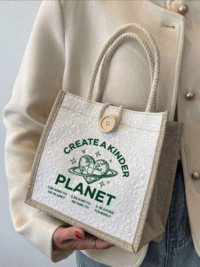 高品质便携简约复古新款女士手提包，大容量，高性价比字母印花女士托特包