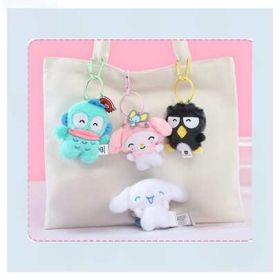 Sanrio Character Special Edition Plush Hanging Ornament Keychain - Kitty Friends Melody, Cinnamoroll, HANGYON, BADBADATZ-MARU Cute Anime Plush Pendant, Suitable For Easter, Mother's Day, Christmas Gifts, Birthday Party Gifts, Women Bag/Backpack/Car Key Chain Decor