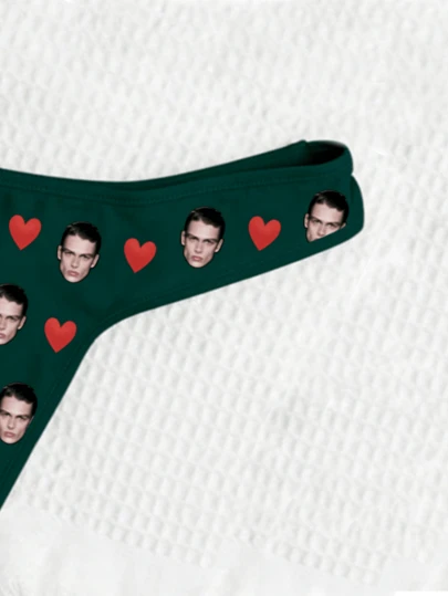 1pc Customized Face Print Thong Panty, Personalized Photo Print Briefs, Personalized Face Print Thong, Green Lingerie, Customized Lingerie With Personal Photo, Customized Underwear With Personal Photo, Anniversary Gift, Valentine's Day Gift, Birthday Gift, Wedding Gift