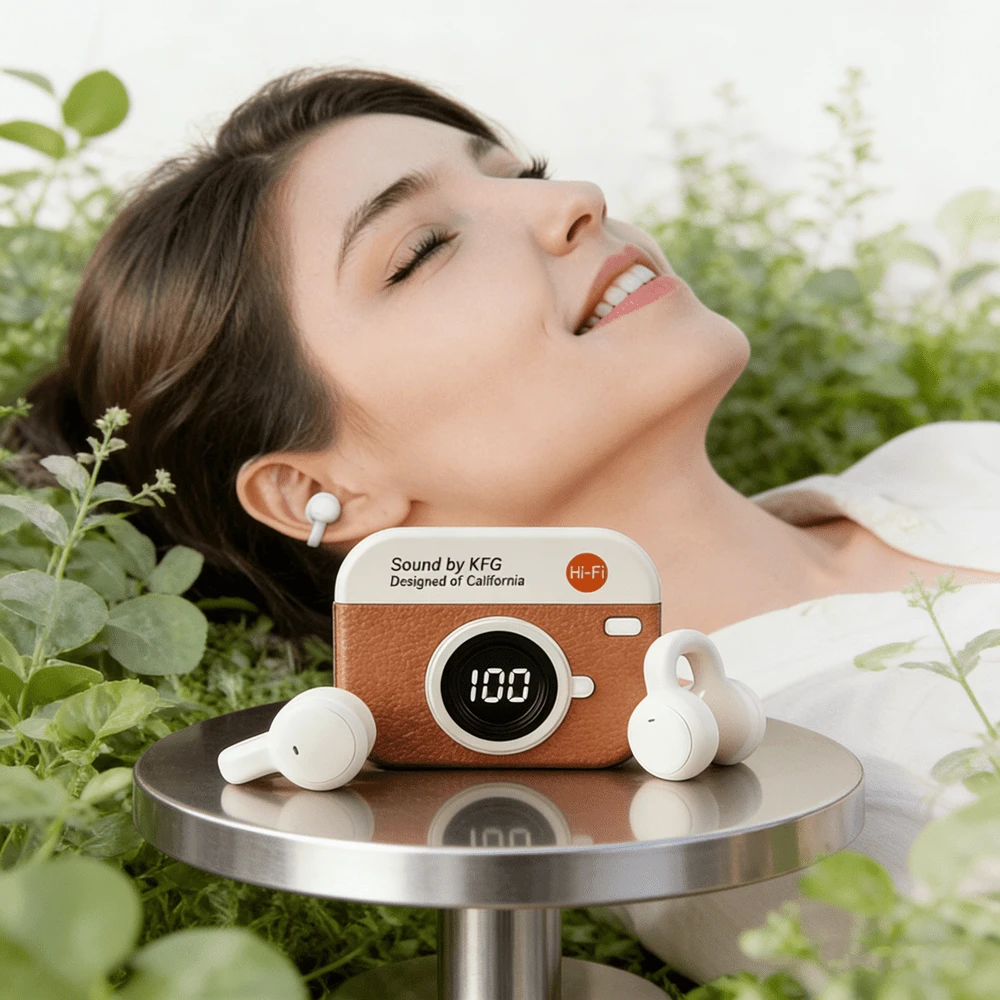 Q87 Retro TWS Wireless Bluetooth Earphones With Battery Display, Long Endurance, Clip On Ear Noise Reduction, Comfortable - Multicolor - View 1