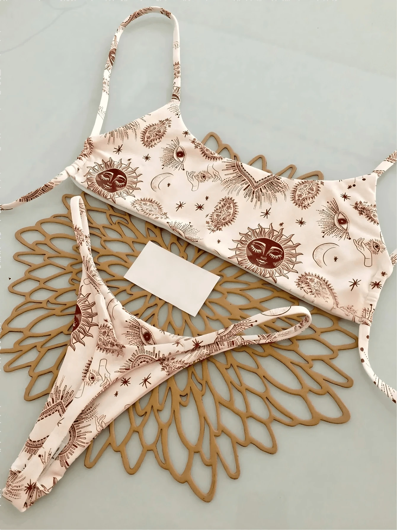 两件套波西米亚豹纹星形印花休闲可爱优雅性感扎染钩编撞色滚边比基尼泳衣，适合海滩度假、春夏假期 - 彩色 - 查看 1