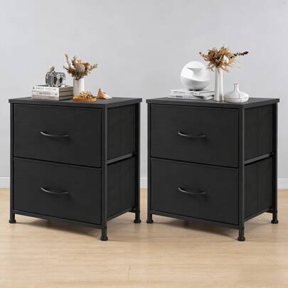 Nightstand With 2 Fabric Drawers, Multifunctional Side Table End Table Bedside Table, Small Compact Night Stands For Bedroom Living Room Dorm, Sturdy Frame Fabric Dresser Nightstand, Space-Saving Bedroom Furniture With Storage Drawers, Lightweight Bedside Storage Table For Small Spaces