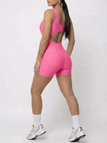 Minimalist Short Jumpsuit, Fitted And Super Comfortable - Hồng - Xem 4