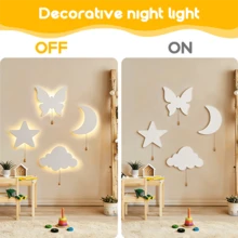 1 st flytande molnvägglampa, batteridriven LED-nattlampa, varmvitt ljus med utdragbar strömbrytare, stjärn-, måne- och fjärilsmönster, lämplig för barnrum, barnrum, babyfest, konstnärlig tecknad molnlampa, ingen kontakt krävs, presentkreativitet, barnrum, sovrumslampa (exklusive batteri) - Batteriversion - Visa 9