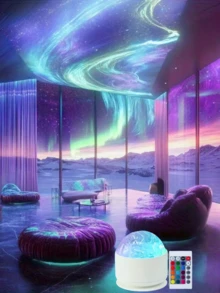 1pc Northern Lights Projection Lamp - USB Mood Light With Remote, 16 Color Adjustable & Changing - Ideal For Gaming Room, Bedroom, Living Room Decor - Great Valentine's Day Gift - Multicolor - View 7