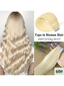 20pcs/Pack 2.5g/Pc Invisible Tape-In Human Hair Extensions, Natural Straight Hair Tape - Multicolor - View 3
