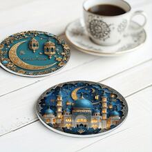 6pcs Islamic Ramadan Decorative Coasters, Islamic Gifts, Personalized Family Gift, Eid Gift, Ramadan Wedding Gifts, Gift For Couples, Coaster For Mugs Cups Home Kitchen Party Supplies - Multicolor - View 5