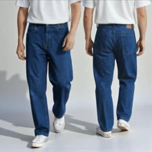 Men's Regular Fit Wide Leg Jeans - Dark Blue Jeans - Azul Escuro Jeans - View 8