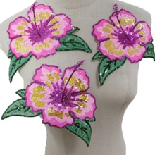 1pc Shiny Pink Flower Sequin Patch, Suitable For Clothing DIY Flower Sequin Applique, Dress Decoration, Summer, School - As Photo Show - View 10