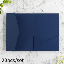 20 piezas de tarjetas de invitación perladas, tarjetas de felicitación con triple pliegue, sobres de bolsillo RSVP, invitaciones de boda, tarjetas de papel dorado, para decoraciones y suministros de fiesta de boda, quinceañera, bautizo, despedida de soltera (rosa, dorado, burdeos, beige, blanco, azul marino) - 20 piezas - Ver 19