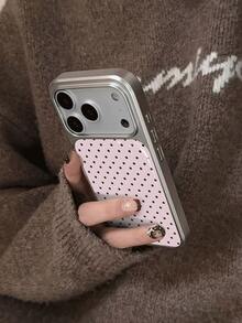 Polka Dot 2026 New Electroplated Resin Silver Edged Korean Unique Minimalist Pink Base Black Dot Pattern Elegant Phone Case Compatible With Apple 17/16/15/14/13/12/11 - Multicolor - View 3