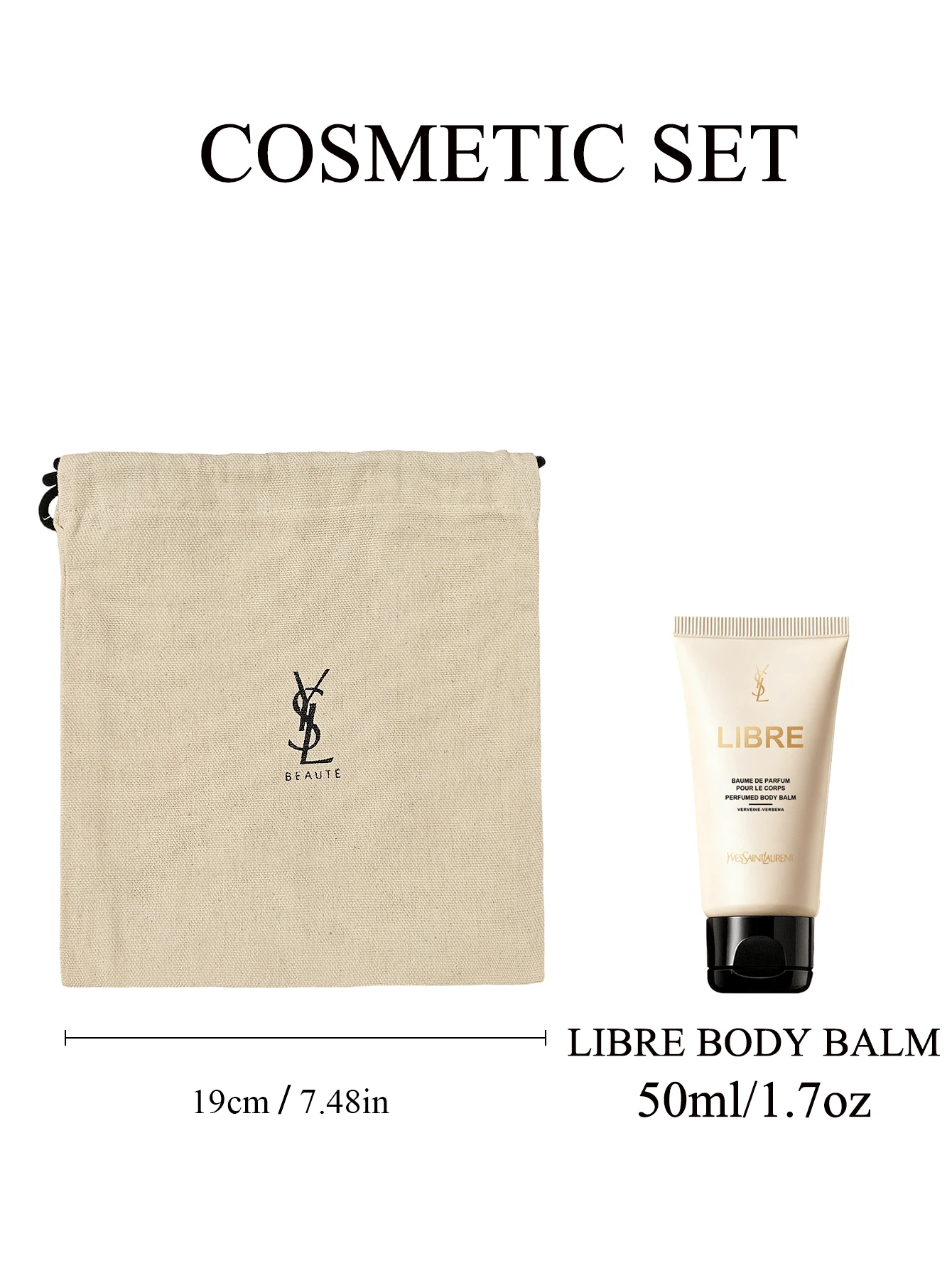 Yves Saint Laurent Cosmetic Set, Beige Drawstring Bag, Libre Body Lotion, Canvas Drawstring Bag, Body Cream Set, Travel Bag - + White - View 1
