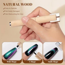 Multi-Functional Detachable Cat-Eye Magnet Stick With Wooden Cylindrical Handle For Gel Nail Art - Apricot - View 2