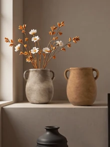 1个大口径双耳陶瓷花瓶，适用于客厅、玄关、户外阳台等多种场景，可盛水插花，复古经典风格。 - B棕紅色D233 - 查看 5