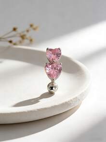 1pc Fashionable Luxury Zirconia Heart Shaped Navel Ring, Women's Body Piercing Jewelry, Suitable For Daily Wear, Beach, Party - Heart - View 5