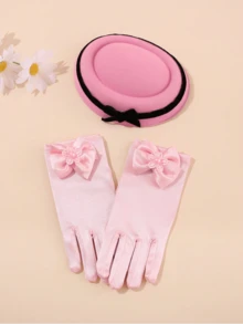 2 Pcs Girls' White Satin Gloves & Pillbox Hat Set With Bowknot, Elegant Tea Party/Wedding/Communion Accessories - Hats and Gloves - View 9