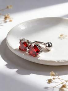 1pc Fashionable Luxury Zirconia Heart Shaped Navel Ring, Women's Body Piercing Jewelry, Suitable For Daily Wear, Beach, Party - Heart - View 4