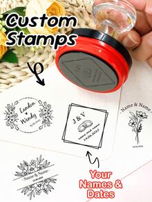 1pc Personalized Custom Round Design Wedding Stamp, Red/Black Ink, Auto-Inking Photo Stamp, Anniversary Stamp, Personalized Wedding Stamp, Pet Stamp, Text Stamp, Date Stamp, Contract Stamp, Wedding Stamp, Personalized Name Stamp, Custom Address Stamp, Customizable Signature Stamp, Business Personalized Stamp, Birthday Gift, Bride & Groom, Envelopes, Parties, Engagement Stamp, Wedding Stamp, Special Stamp. - Multicolor - View 1