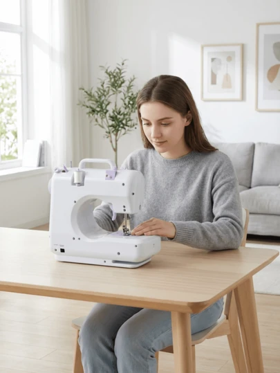 Multifunctional Household Sewing Machine, Portable Electric Sewing Machine Professional Version, Convenient Mini Electric Overlock Sewing Machine For Travel Or Temporary Use, U-Shaped Groove Flexible Operation Display Panel Sewing Machine, Multiple Stitches Available, 12 Stitch Patterns