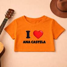 Cropped Meninas Ana Castela I Love Estampa Exclusiva Country Chic Infantil E juvenil Verão - Laranja - Visão 1