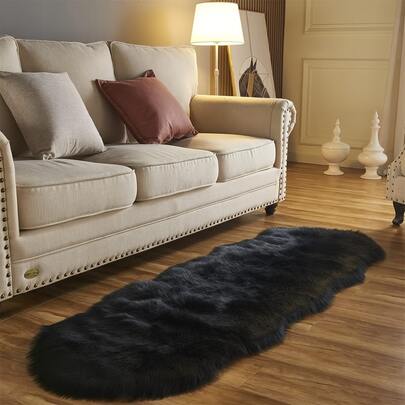 1pc Black Faux Fur Irregular Decorative Carpet, Shaggy Rug, Decorative Rug, Bedroom Decor, Small Rug, Carpet, Home Decor, Living Room Carpet, Living Room Small Rug, Bedroom Rug, Living Room Home Decor, Outdoor Rug, Washable Rug