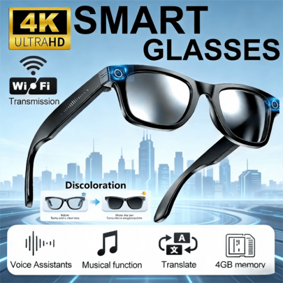 FECOUL Gafas de video inteligentes con cámara y capacidades fotográficas, con una cámara de 8MP, grabación de video HD 1080P, resolución 4K y un diseño elegante de una sola pieza. Equipadas con lentes fotocromáticos, activación por voz, reconocimiento de objetos a través de fotos, interacción inteligente de preguntas y respuestas, traducción inteligente y captura de fotos/videos de alta definición (con estabilización EIS). Transferencia de fotos/videos/grabaciones a dispositivos móviles a través de Wi-Fi, reducción de ruido de micrófono dual para llamadas y música de alta fidelidad. Ideal para viajes de negocios, conducción, ocio y otros escenarios tanto para mujeres como para hombres. El compañero perfecto para deportes al aire libre o un regalo ideal para las vacaciones.