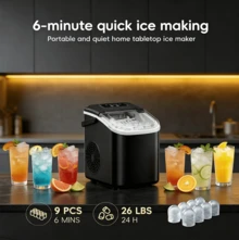 Commercial Ice Maker. It Can Produce 26 Pounds Of Ice Within 24 Hours And Make 9 Ice Cubes In 6 Minutes. It's A Portable Ice Maker With An Automatic Cleaning Function, Suitable For Home, Kitchen And Camping. Its Dimensions Are 11.77 * 11.24 * 8.90 Inches. - US B Type Plug(110-127V) - View 4