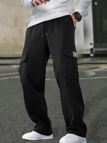 1pc Men's Casual Cargo Pants, Suitable For Outdoor Travel, Multi-Pocket College Style Work Pants, Gift For Boyfriend Or Husband, Autumn - Black - View 9