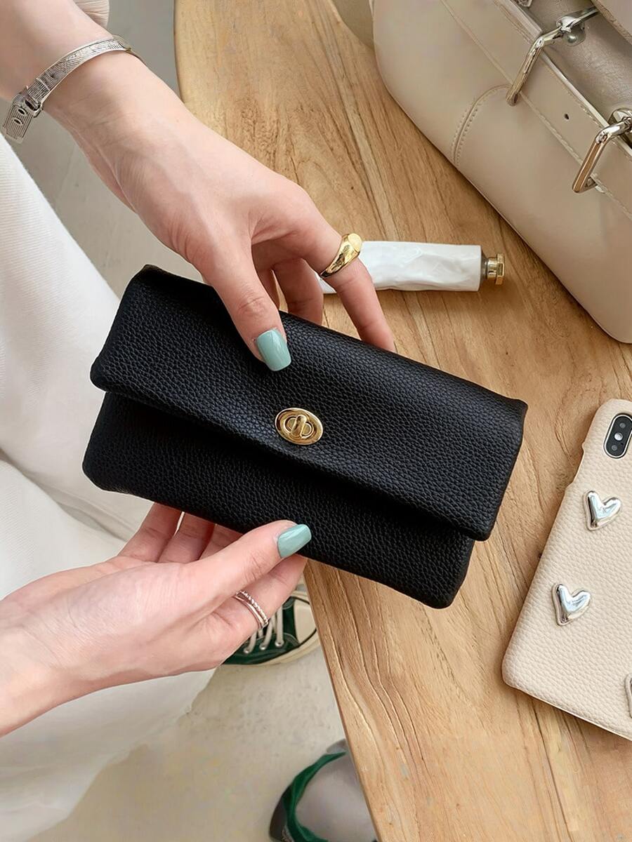Short Women Wallet, PU Leather High-Quality Clasp Wallet - Black - View 1