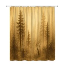 Rustic Forest Shower Curtain - Elegant Tree Design Bathroom - White - View 3