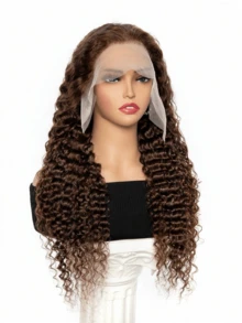 bling hair Perruque Lace Front Bouclée Marron Chocolat En Cheveux Humains - Water Wave Deep Curly - Dentelle Transparente 13x6 - Hairline Naturelle - Implantation Uniforme - Densité Naturelle - Perruque Longue Ondulée Effet Mouillé - Couleur Marron Chocolat Homogène - Structure Des Ondulations Définies - Perruque Ondulée En Cheveux Humains - Finition Soignée – Usage Quotidien Et Occasions – Lace Front 13x6 Respirante - S4 - 查看 11