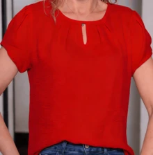 Women's Blouse With Puff Sleeves - 紅色 - 查看 1