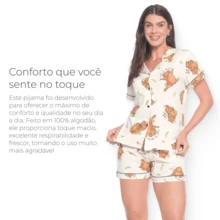Pijama Americano Feminino Amamentação Baby Doll 100% Algodão Malha Confortável - Capivara - Visão 2