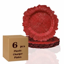 6/24pcs 13" Red Charger Plate, Floral Reef Charger For Dinning Plates, Table Setting And Wedding Party Table Decor. - Red - View 1