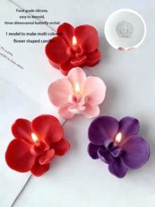 新款玫瑰硅胶模具 | 3D蝴蝶兰香皂蜡烛装饰工具 | 树脂粘土手工DIY模具套装（含莲花） | 适用于婚礼、毕业派对礼物、石膏工艺品、香薰蜡烛 - 白色 - 查看 1