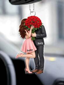 情侣汽车挂饰，亚克力材质 | 可定制姓名，浪漫花束设计 | 可爱汽车装饰，情侣礼物。无论是作为后视镜装饰，还是作为周年纪念日、婚礼、情人节或其他任何场合的贴心礼物，都是完美之选。 - 款1 - 查看 7