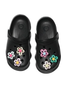 HOEASE Girls' Bright Color Breathable Lightweight Casual Perforated Sandals, Suitable For Beach, Pool, Gardening, Convenient Slip-On Shoes For All Seasons - Black - View 5