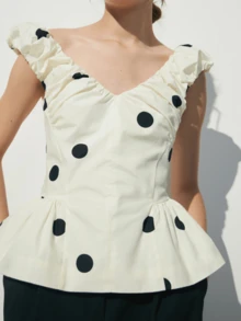 Women's Polka Dots Top Bubble Strap Sleeveless V Neck  Zip-Up Backless Elegant Shirt Ruffle Hem Going Out Blouse Top - trắng - Xem 10