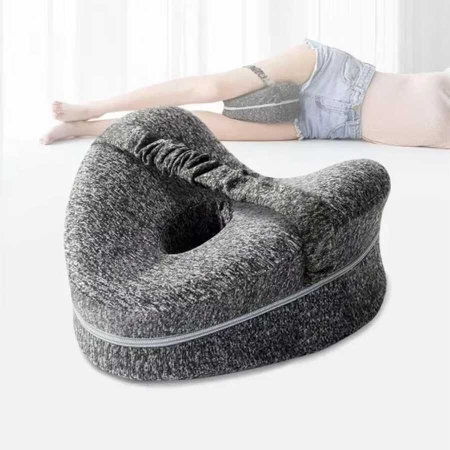 Memory Cotton Leg Pillow For Side Sleepers - Hollow Heart Design Pregnancy & Sciatica Relief Pillow - Orthopedic Support For Hips, Back & Knees - Bed & Sofa Use - 藍色 - 查看 1