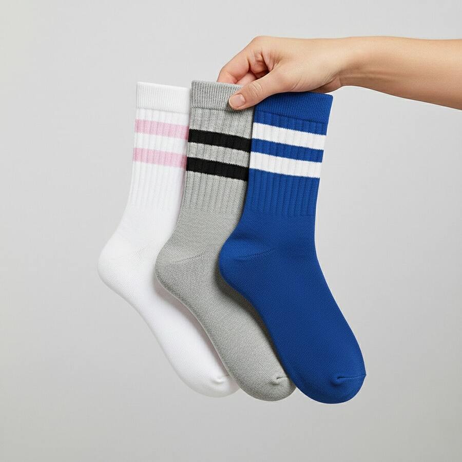 Premium Women's Striped High-Top Socks Set And Unisex Socks Set – Comfort, Style, And Quality For Everyday Wear | Fashion And Performance - Casual Cotton - All Seasons Socks - Xanh lam/Trắng/Xám - Xem 1