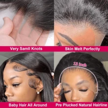 200% 密度 13x4 高清蕾丝前假发 直发蕾丝前假发 真人混纺发 100% 巴西发假发 自然色 13x4 5x5 13x6 无胶全蕾丝预拔毛蕾丝假发 带婴儿发 耳到耳瑞士高清蕾丝 - 自然色&黑色系 - 查看 5