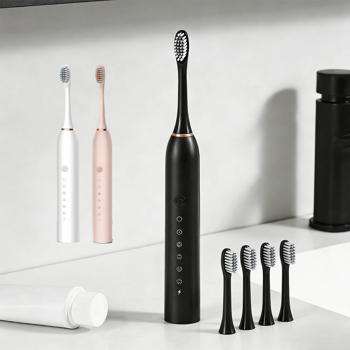 Cepillo de dientes eléctrico, limpieza profunda + vibración suave, disponible en tres colores, resistente al agua + lavable a máquina + fácil de limpiar. Resuelve los problemas de limpieza inadecuada e higiene bucal. Una herramienta práctica para el cuidado personal, adecuada para el uso diario y los viajes. - Negro - Ver 1