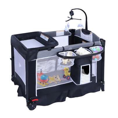 Todefull TODECARE Cuna plegable para bebé, moisés y corralito con cambiador, parque de juegos para recién nacidos, gris oscuro