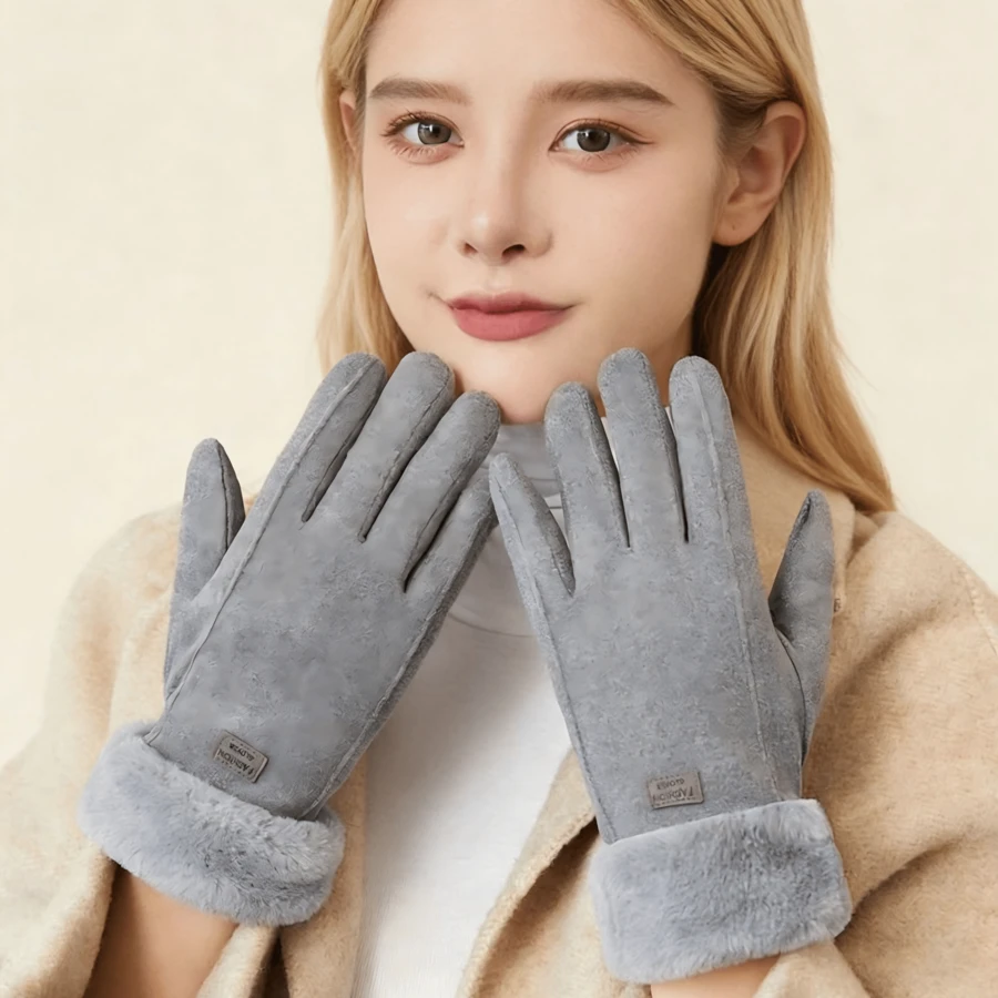 1 Pair Of Fleece-Lined Women's Cycling Gloves, Warm Cycling Gloves For Winter. - Grey - View 1