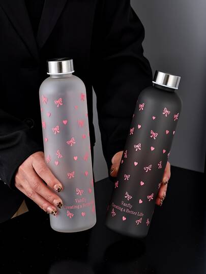 1pc 1000ml Butterfly & Heart Shaped Valentines Day Element Gift, Best Gift For Girlfriend, Boyfriend, Bestie, Matte Water Bottle, Large Capacity For School, Outdoor, Camping, Portable Cup
