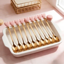 14cm 4pcs Set Premium Luxury 410 Stainless Steel Spoon Set, Ceramic Heart Handle | Gold Plated | Perfect For Afternoon Tea & Desserts | Ideal For Cafes & Weddings | Elegant Afternoon Tea & Travel Cutlery, Cafe Supplies, Refined Tableware Decor, Decorative Spoons, Durable Flatware - Multicolor - View 15